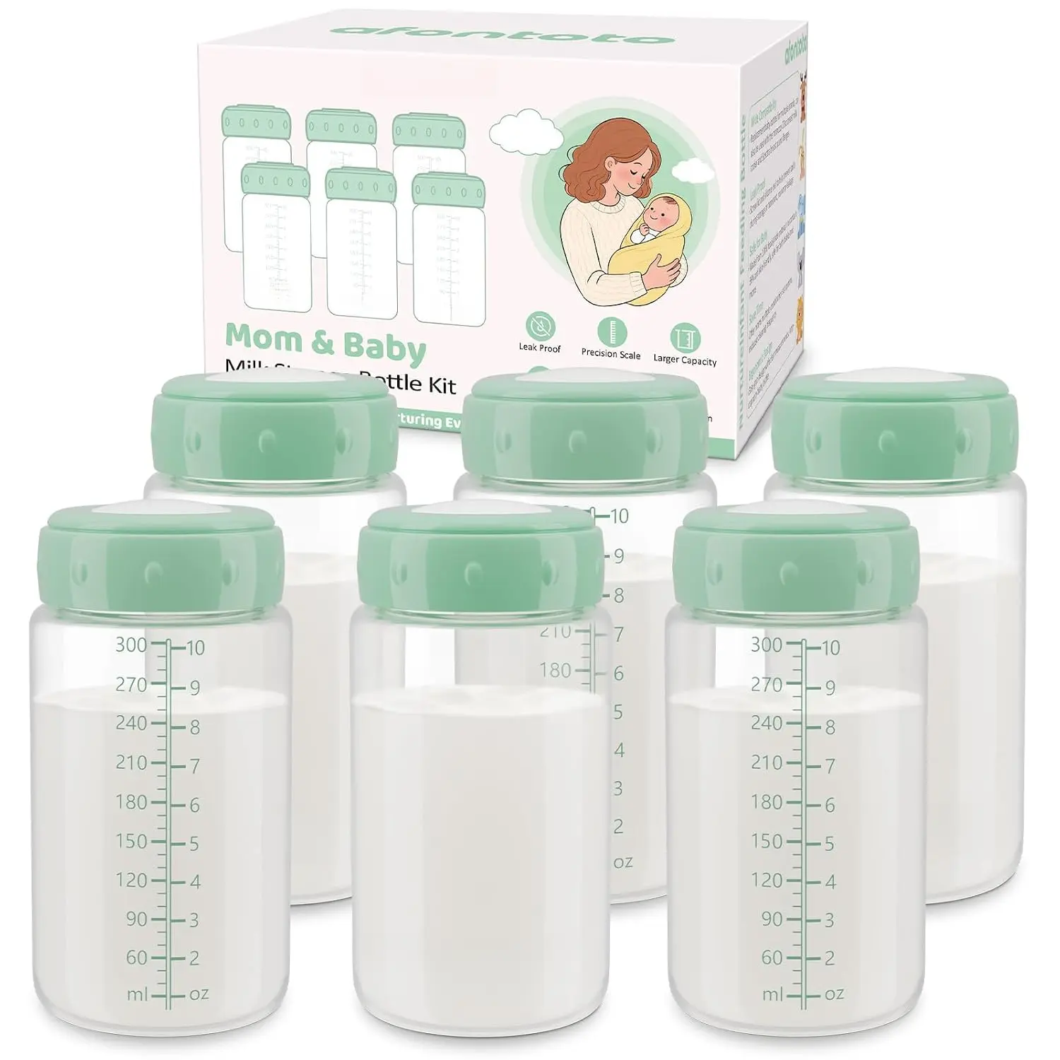 6 Pack Breast Milk Storage Bottles 10 oz, BPA Free Wide Neck Pumping Bottles Compatible with Spectra Breast Pump, Breastfeeding Collection Bottles for Fridge, Freezer & Milk Cooler