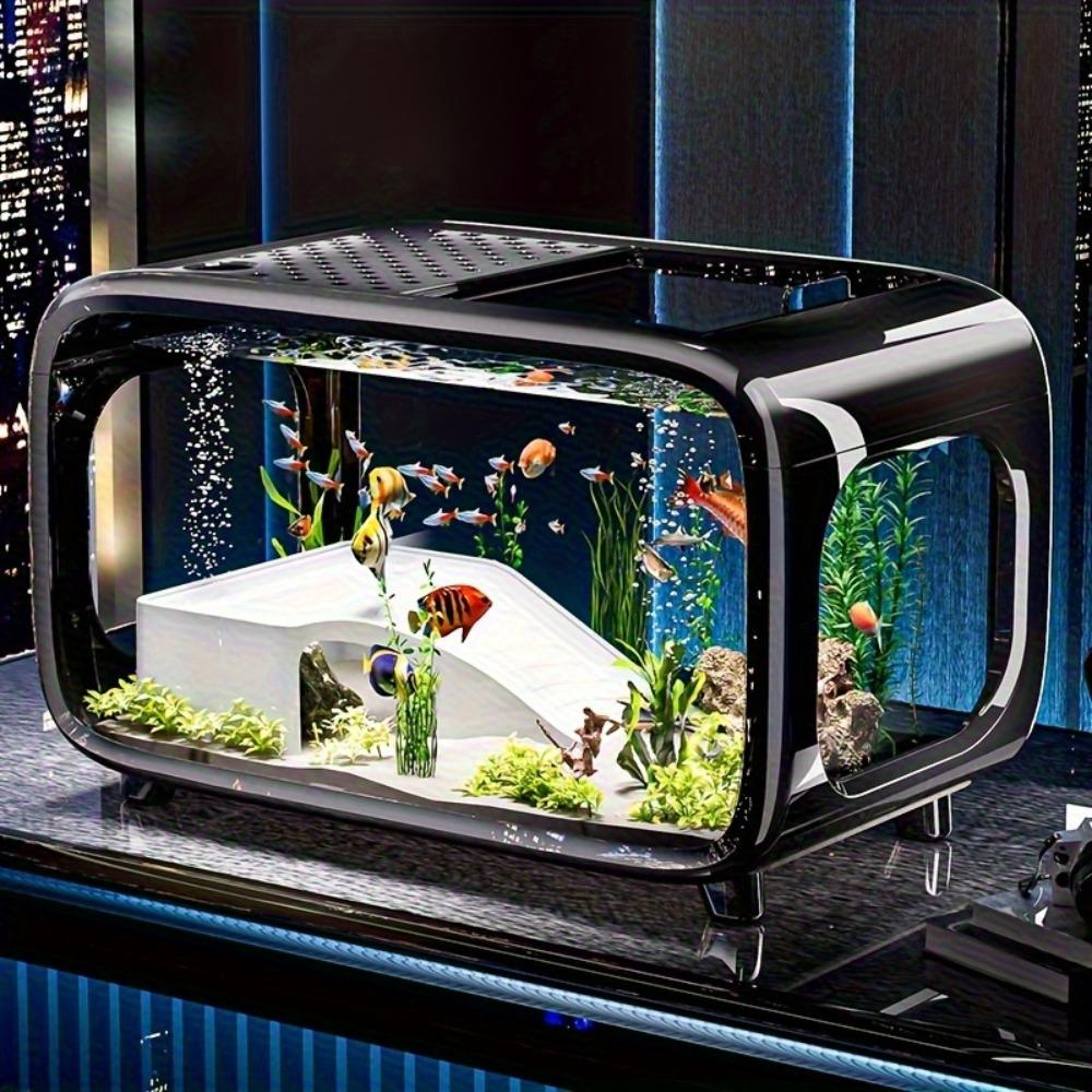 All-in-one turtle and lizard enclosure with lid, minimalist design suitable for living room decoration. Stable base with shatter-resistant construction, rectangular aquarium large-capacity tank for home use,ideal for both freshwater and saltwater breeding