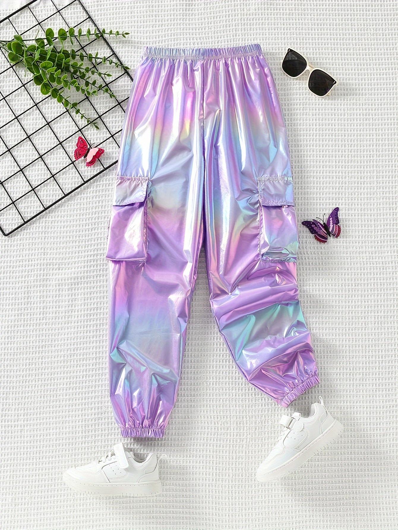 Girls' Fashionable and Unique Cool Holographic Flap Pocket Pants