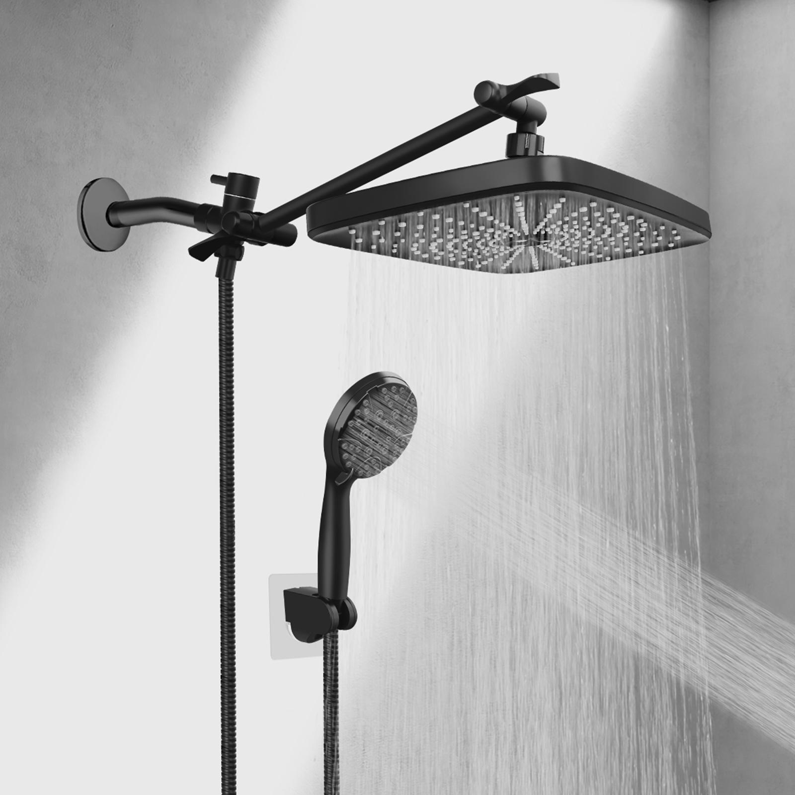 PHANCIR 12" High-Pressure Rain Shower Head, Adjustable Extension Arm, Anti-Clog Nozzles, 3+5+2 Spray Settings Handheld Shower Modern