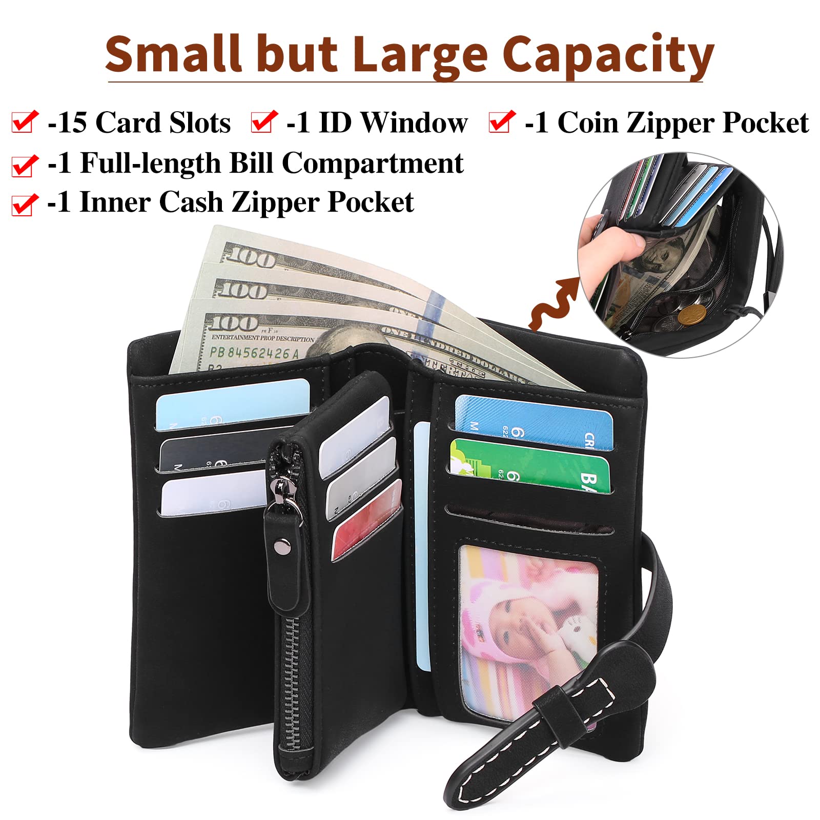 Women's Elegant Minimalist Short Wallet with Wristlet, Casual Versatile Zipper Card Slots Wallet, Trendy Wallet for Daily Use