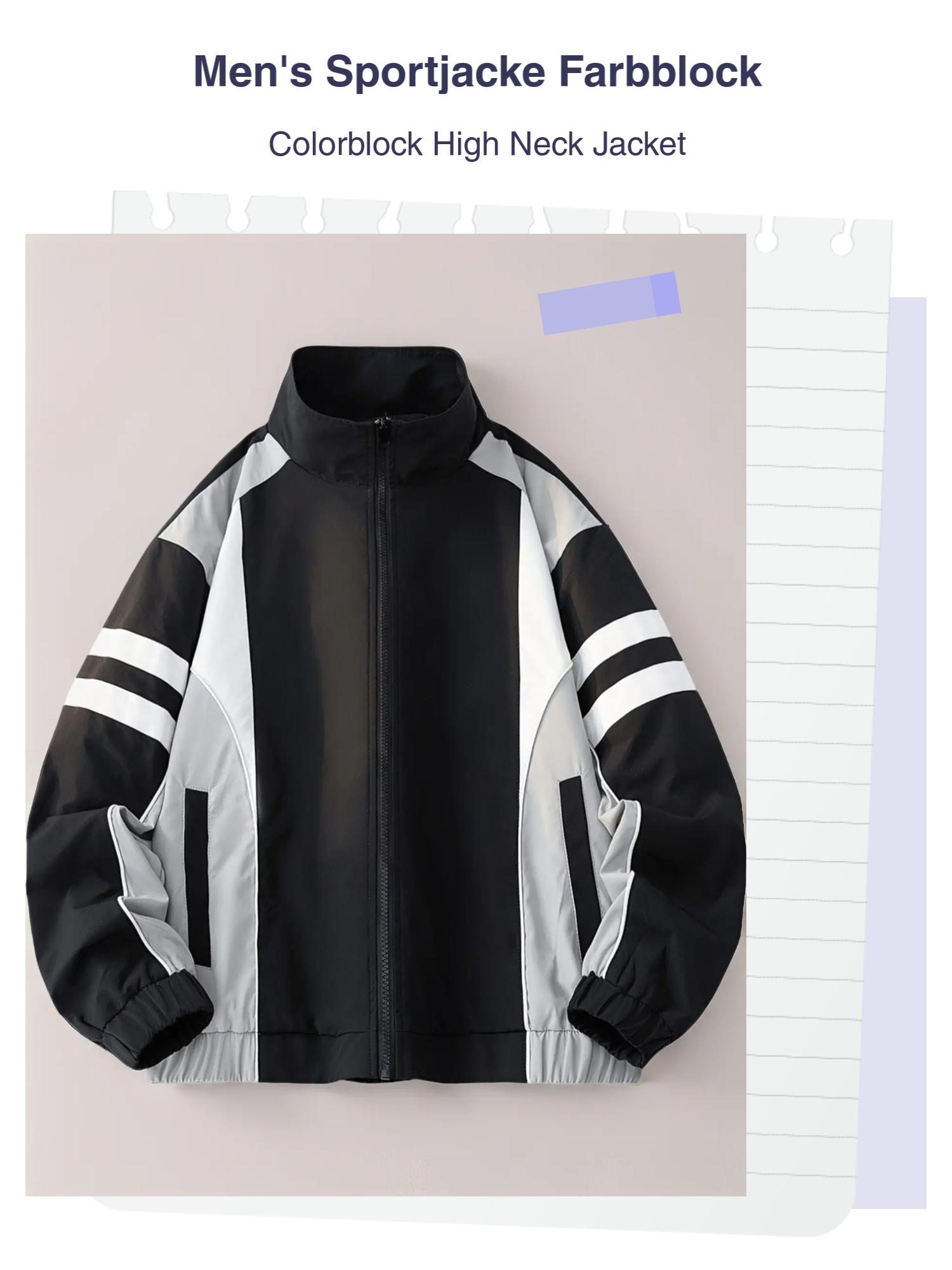 New Colorblock Sports Jacket Men's Loose High Neck Trendy Casual Top ...