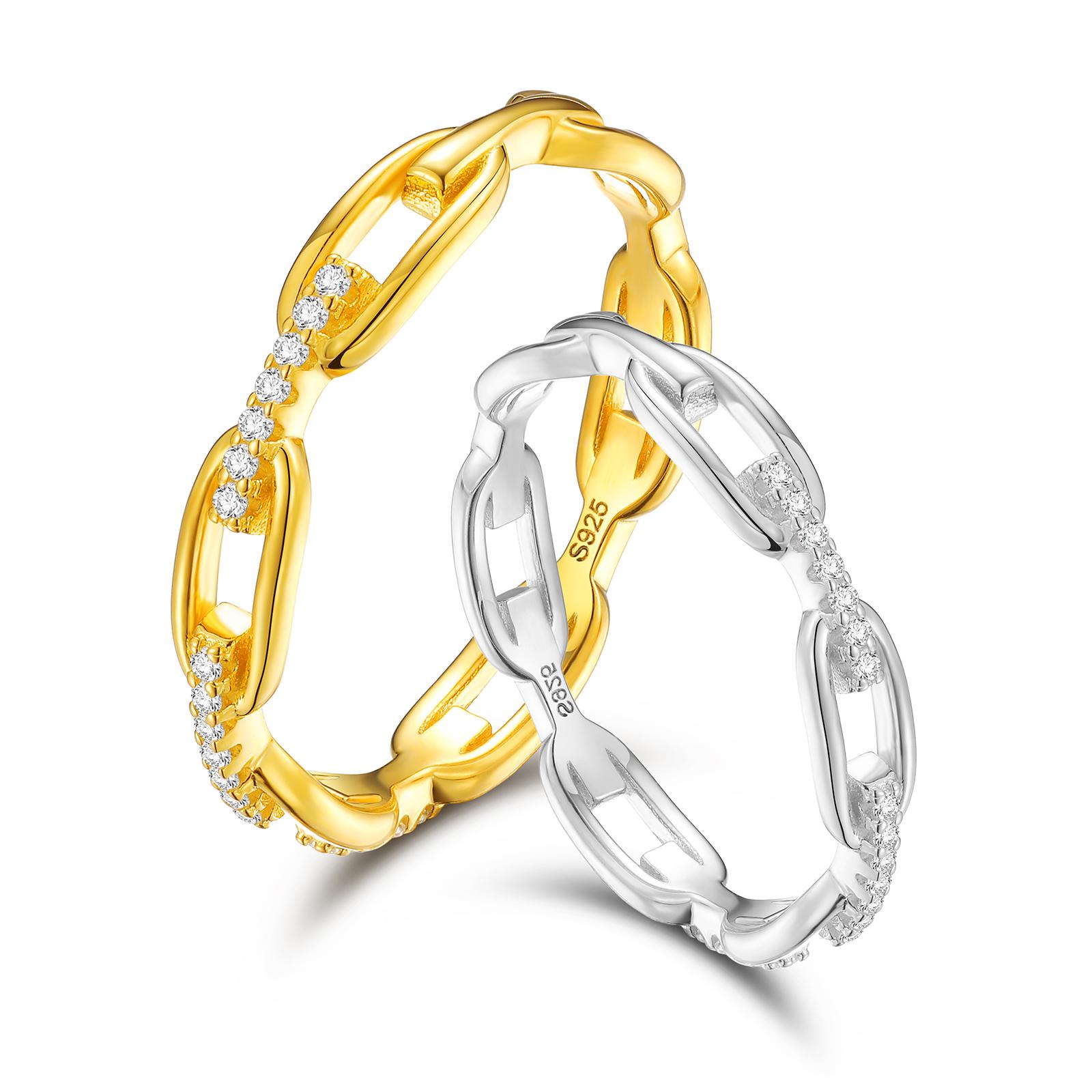 【#R45】3mm Cuban Link Ring Curb Link Chain For Women Couples Unisex Vintage Stylish Rings Golden Silver Color Hip Hop Men Fashion Jewlery