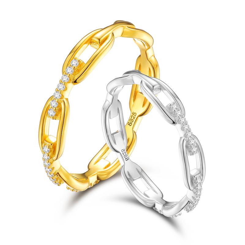 【#R45】3mm Cuban Link Ring Curb Link Chain For Women Couples Unisex Vintage Stylish Rings Golden Silver Color Hip Hop Men Fashion Jewlery