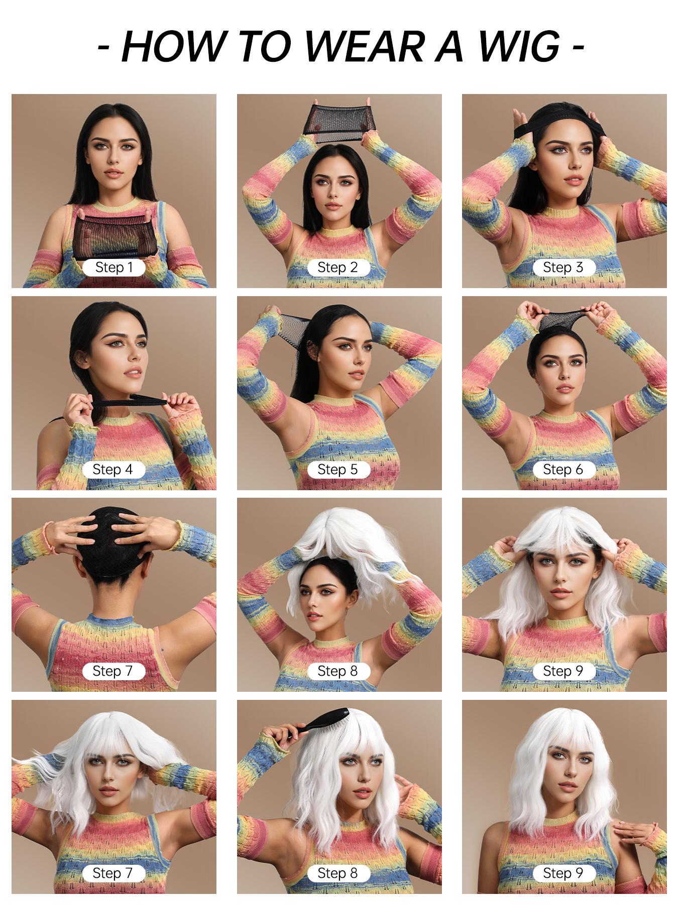 14 Inch Gradient Wig with Bangs, Shoulder-Length Straight Hair, Heat Resistant Rose Net, Natural Soft Breathable Fabric, Synthetic Material Wigs