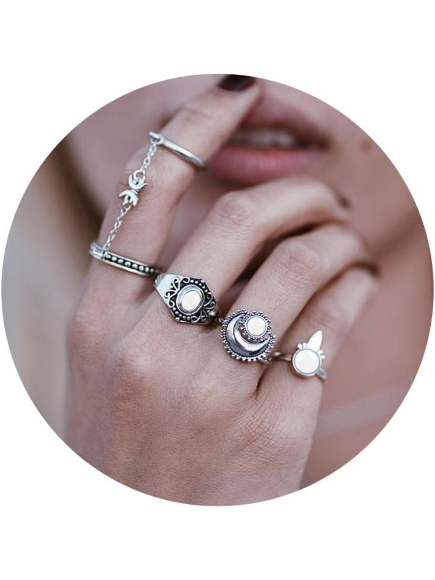 90 Pcs Vintage Silvery Stackable Ring Set for Women Men Bohemian Retro Midi Knuckle Rings Pack Hypoallergenic Alloy with Floral Geometric Snake Moon Patterns Punk Boho Style Jewelry Perfect for Daily Outfits Parties Gifting