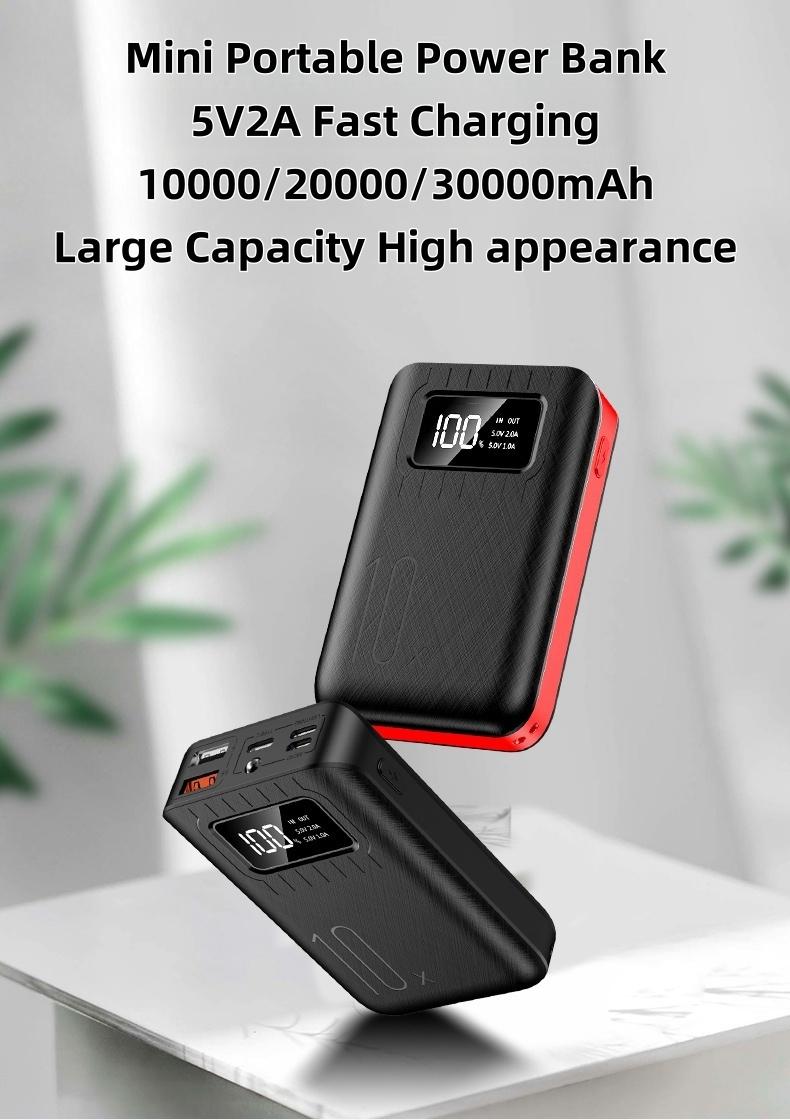 10000/20000/30000mAh Large Capacity Mini 5V2A Fast Charging Multifunctional Power Bank, Rechargeable Portable Mobile Phone Charger, Ultra-bright Selfie LED Lights, Digital Display, Dual USB Port, Outdoor Travel Battery Packs, Micro Interface, for iPhone