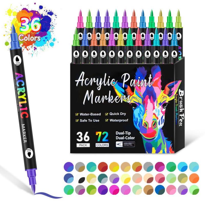 Acrylic Paint Marker Pen, 1 Set 12/24/36pcs Double Tip Double Color Acrylic Paint Marker Pen, Art Supplies for Rock Painting, Wood, Canvas, Stone, Glass, Acrylic Markers Acrylic Paint Marker Pen, 1 Set 12/24/36pcs Double Tip Double Color Acrylic Paint Marker Pen, Art Supplies for Rock Painting, Wood, Canvas, Stone, Glass, Acrylic Markers