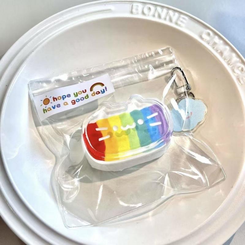 Rainbow Cat Cheese Squishy, Cute Slow Rebound Fidget Toy for Students, Super Muddy Stress Relief Squeeze Toy