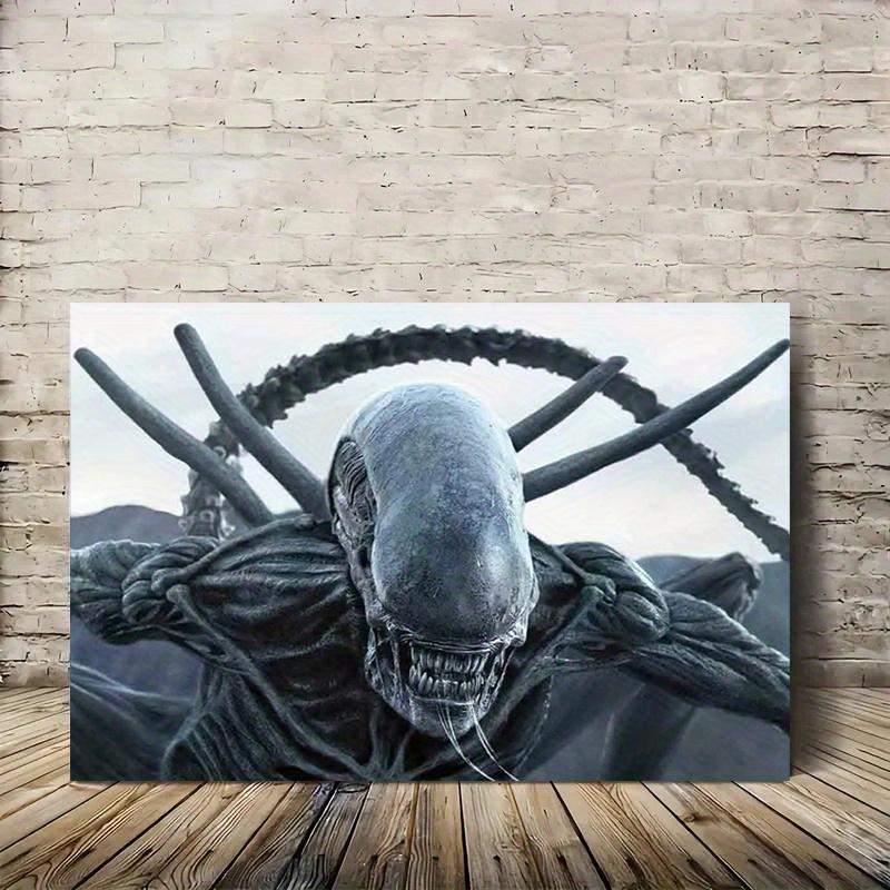 2D Flat Surface, 1 Piece Alien Alliance Commitment Frame Canvas Painting Poster - Psychedelic Movie Wall Decoration, Durable Canvas Print, Holiday Gift, Alien Decoration, Futuristic Design, Abstract face design