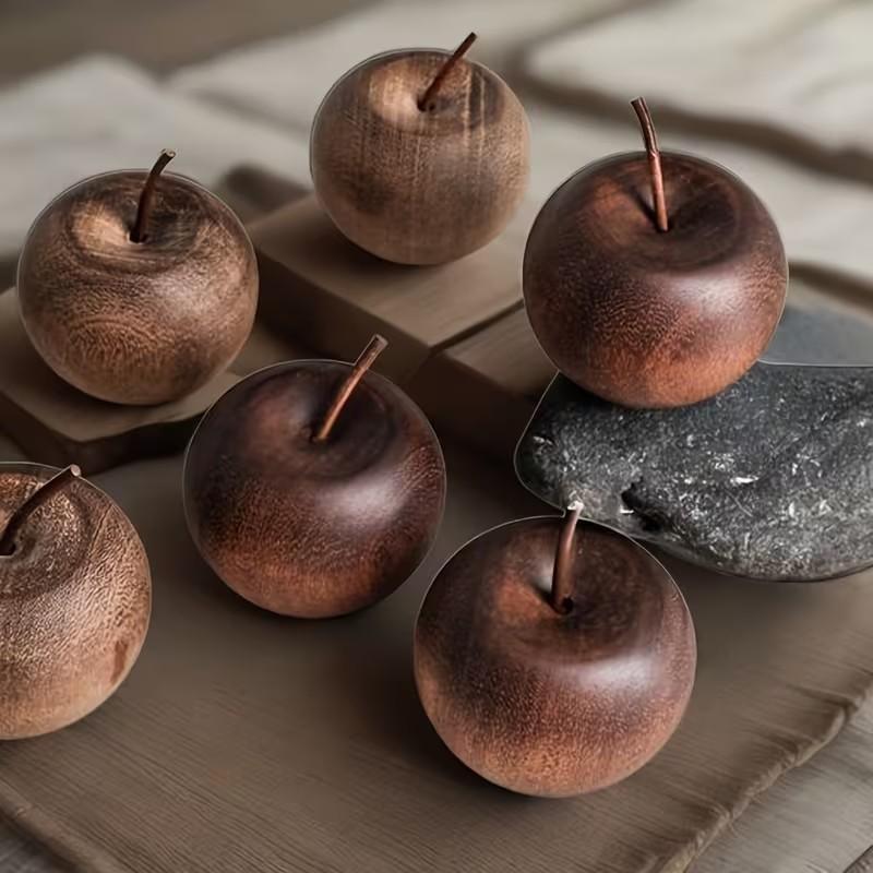 2 Natural Wooden Apple Scent Diffusers, Mini Essential Oil Air Freshener, Home and Car Use, Non-Decorative, Realistic Apple Design