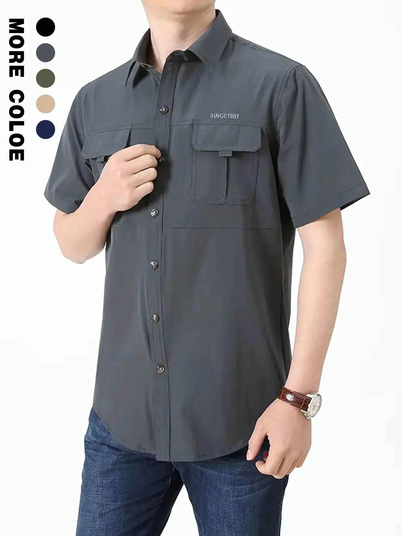 Men's Summer Quick-Dry Workwear Short Sleeve Shirt, Multi-Pocket Tactical Outdoor Breathable Climbing Fishing Camping Shirt, Back Mesh Design