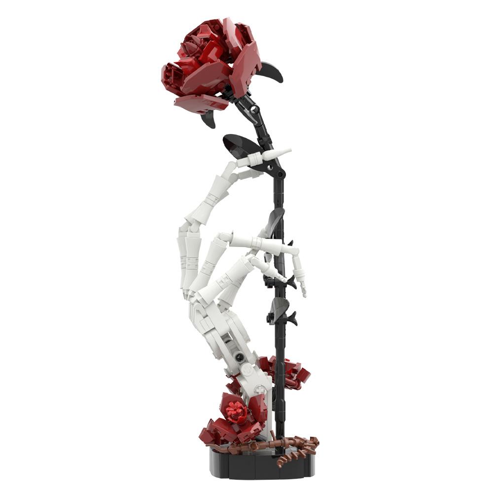 350PCS+ Dark Gothic Skeleton Hand With Rose Building Blocks  Bricks Set Horror Valentine Gift Black Romantic Home Decoration