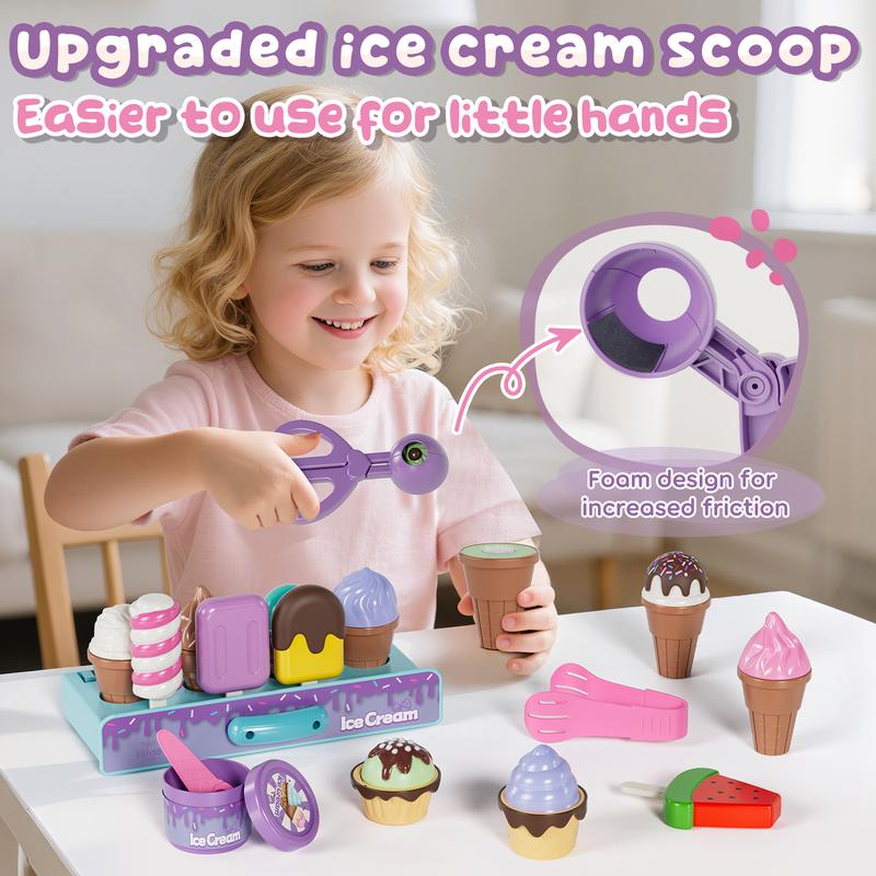Lehoo Castle 45 pcs Ice Cream Toys, Ice Cream Counter Playset with Sound and Light, Pretend Play Toy, Complete ice cream stand, Gift for Boys and Girls age3+