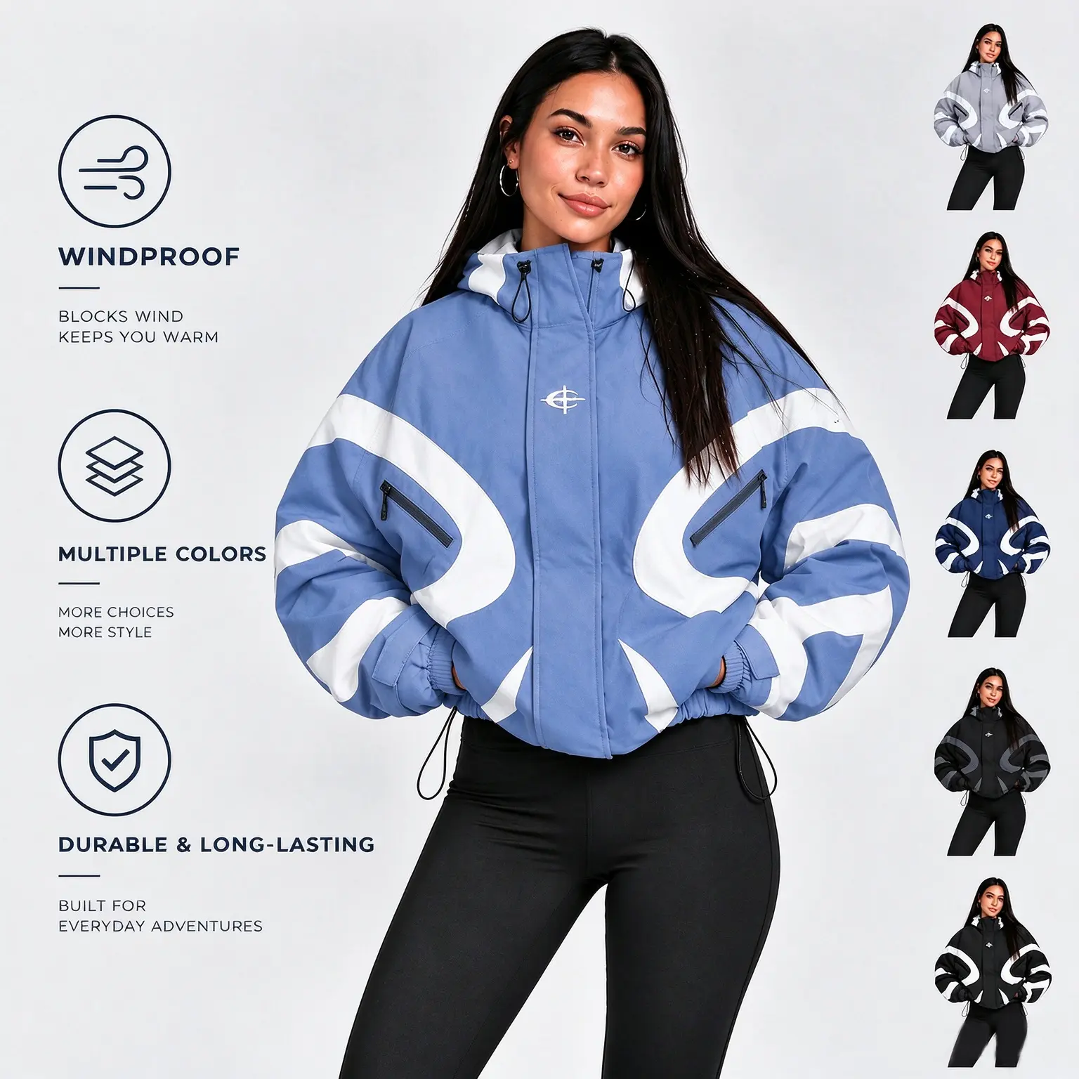 Women's Stylish Futuristic Techwear Windbreaker Coat - Grey & White Aesthetic, Comfortable Oversized Outerwear with Functional Pockets, Everyday Loose Casual Streetwear Piece for Spring Daily Commute, Dating Jackets for Women