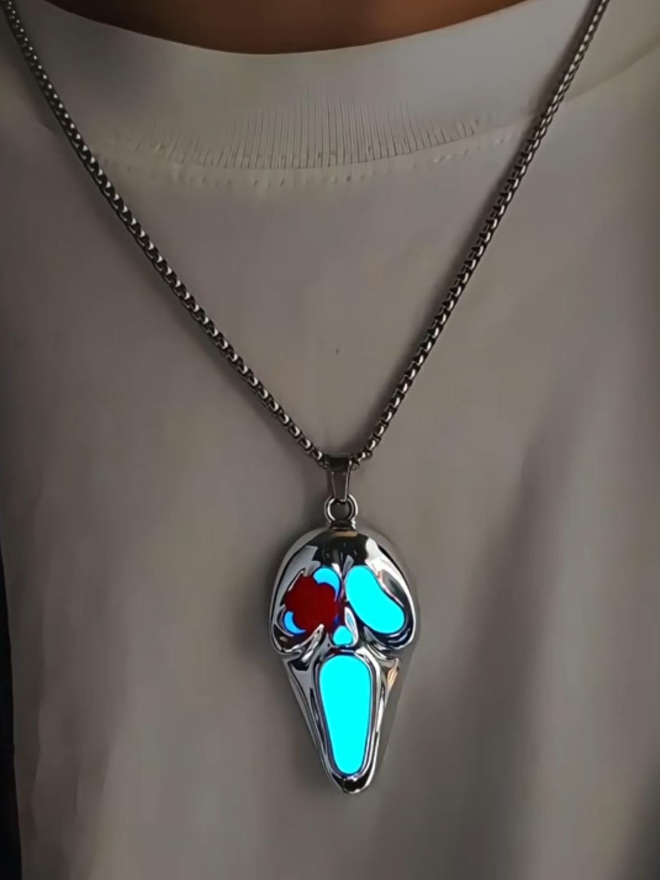 Glowing Skull Hair Mask Pendant, Night Light Charm, Trendy Men's Necklace, Unique Personality Jewelry, European and American Hip Hop Style