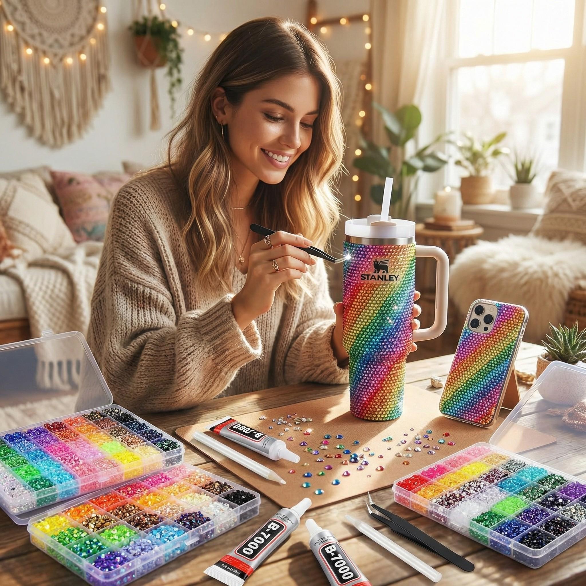 32000Pcs Jelly Rhinestones for Bedazzling Kit, 40-Color 3mm Flatback Resin Gems, DIY Nail Art Craft S