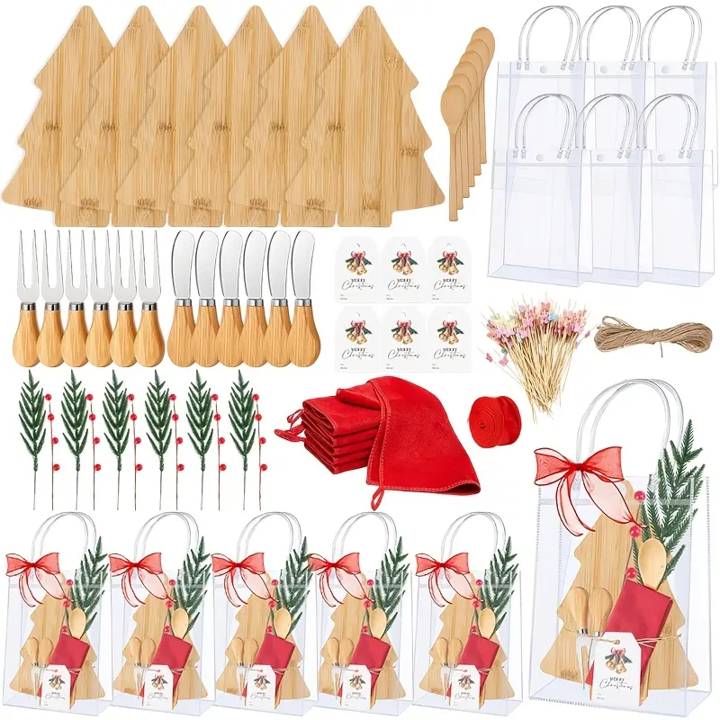 Bamboo Charcuterie Board Gift For Christmas,Including Mini Cheese Board, Tableware Set For Holiday Party, Guests Gift For Party Favor,Housewarming,Christmas Restaurant Decoration