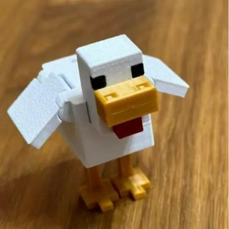 3D Printed Minecraft Feather Chicken Keychain Toy, Rotatable Desk Ornament, Collectible Gaming Accessory, Perfect Gift for Gamers