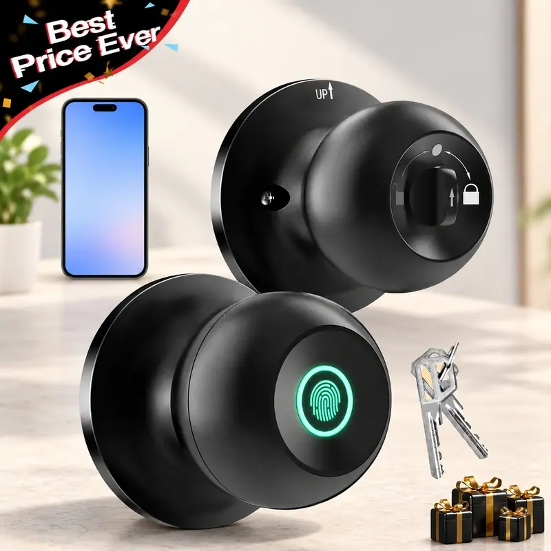 Door Knob Lock for Interior Doors, Black and Silver Options for Rooms, Offices, Apartments, Warehouses and Garages