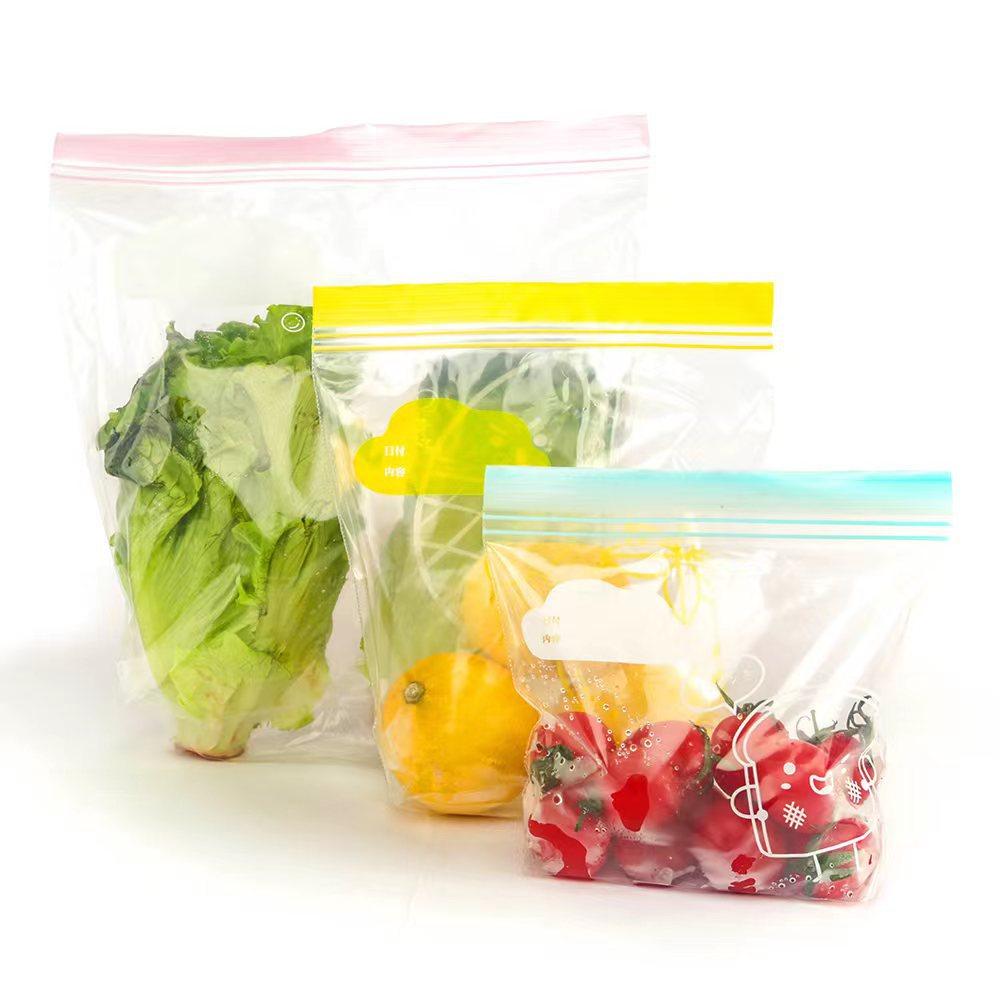 1 box of kitchen standing fresh-keeping freezer bag: food grade PE double ribbed color strip compact bag for refrigerator fresh-keeping/freezing, universal leak proof and moisture-proof, suitable for home people to store and freeze food ingredients