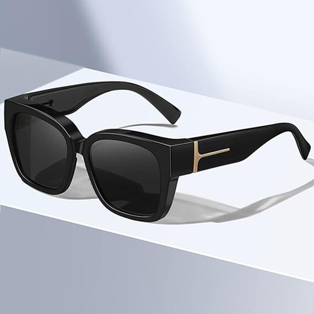 2Pcs Oversized Square Sunglasses for Women Men Frame Polarized UV400 Protection Stylish Comfortable Fit for Driving Fishing Cycling