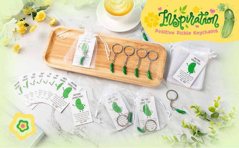 12 Sets Pickle Design Keychain Valentines Emotional Support Keychain for Office Classroom Exchange Gifts Party Favors with Positive Card Employee Appreciation Gift Encouragement Gift for Family Friends Inspirational Thank You Gift