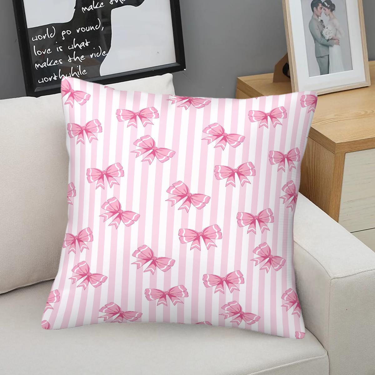 Kawaii Cute Bow Knot Throw Pillow Covers, Pastel Ribbon Decorative Sofa Pillows, Sweet Gift for Teen Girls and Women, with Pillow Insert