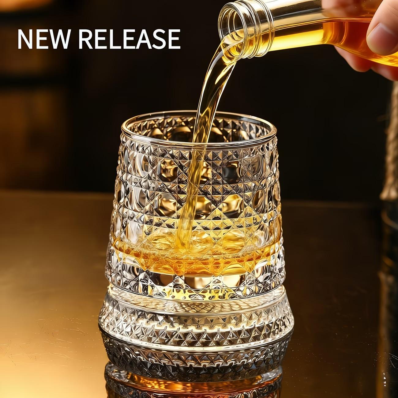 9oz 360° Rotatable Whiskey Glass LED Light Up Base Carved Crystal Tumbler for Party Wedding New Year Gift