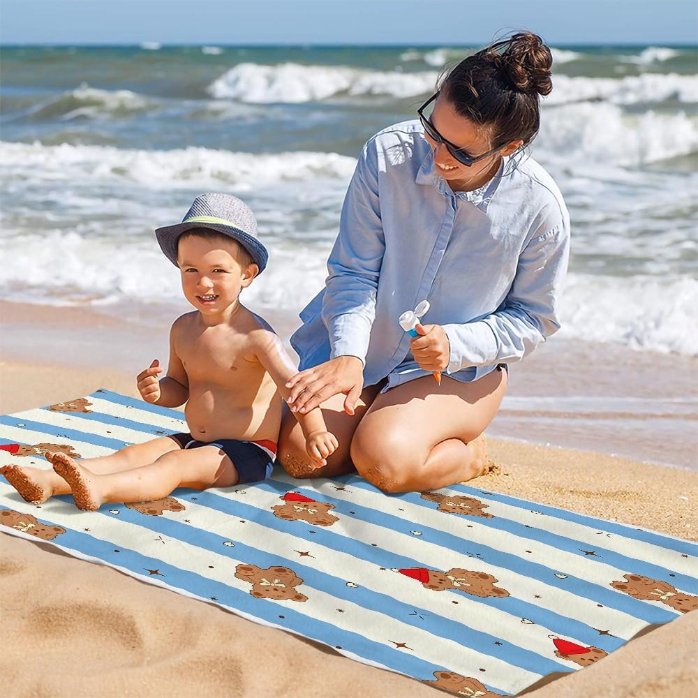 Cartoon Teddy Bear Beach Towel, Cute and Fresh Print Design, Lightweight and Quick-Drying Towel, Suitable for Teens and Children at the Poolside, on Vacation, Travel, and Outdoor Summer Use, Lightweight