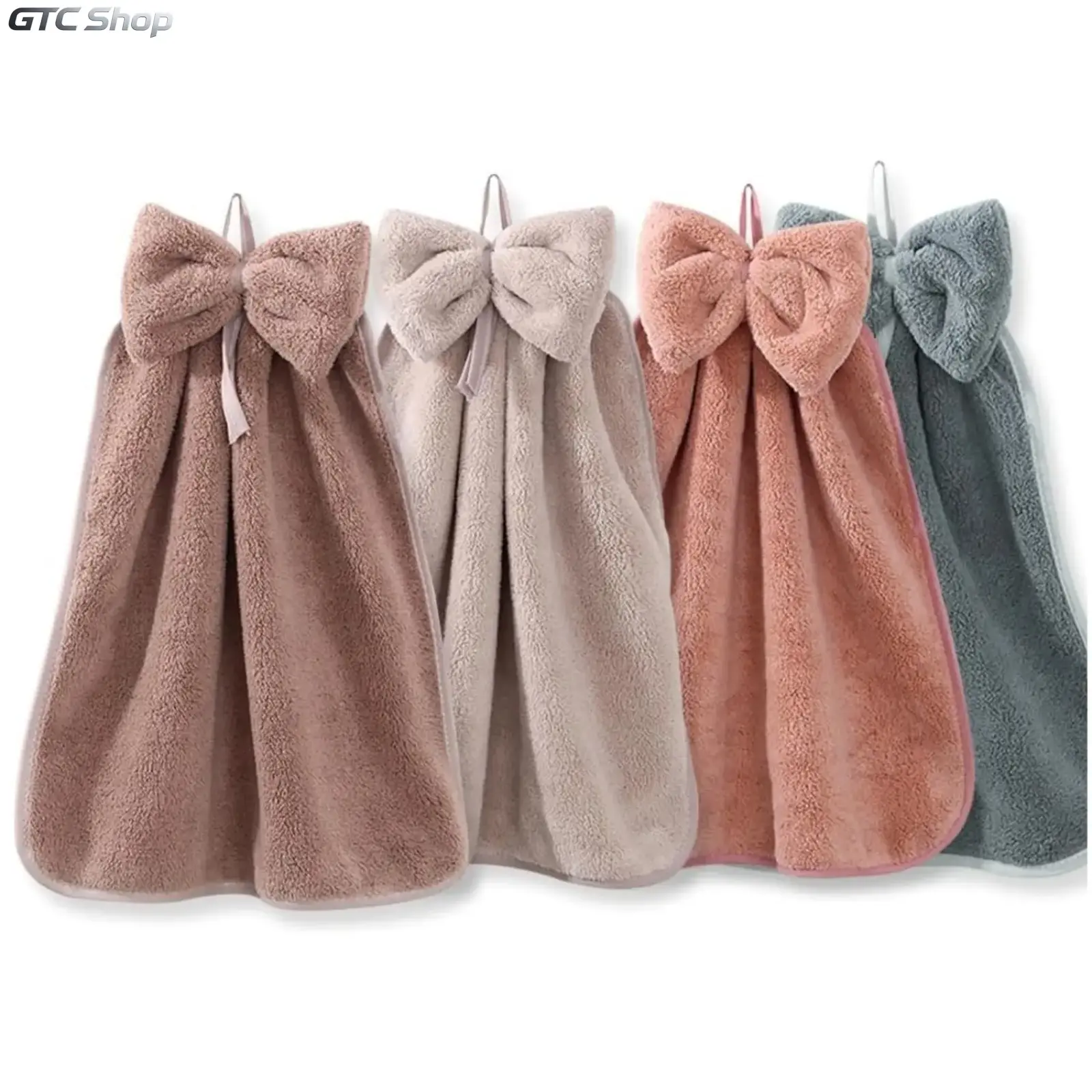 4 Pack Hanging Hand Towels with Loop, Soft Microfiber Super Absorbent Fingertip Towel Set, Decorative Hanging Towels for Kitchen Bathroom Household Daily Use