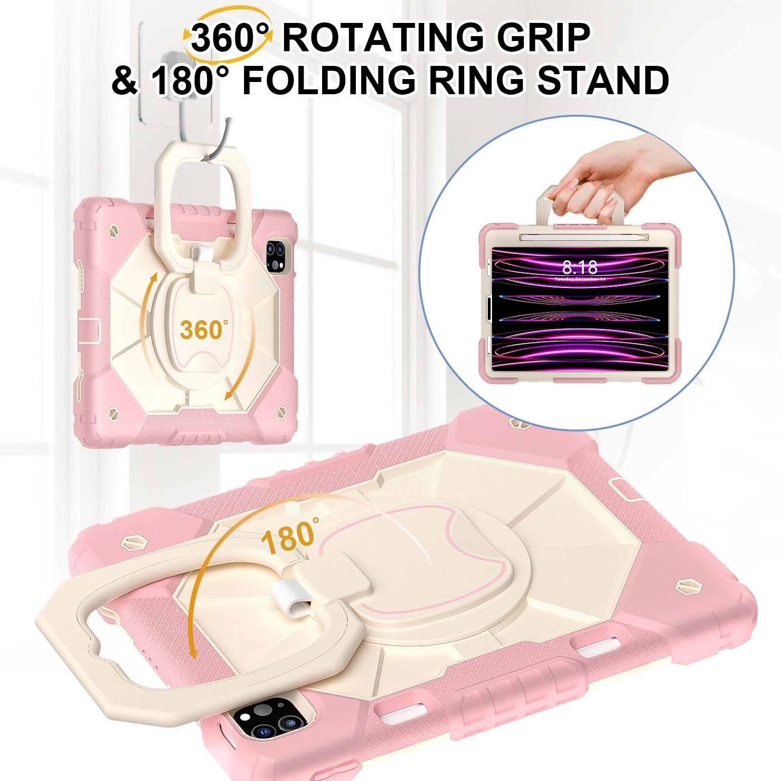 Case for iPad Pro (M5) 2025 11 inch Tablet Protective Cover, iPad Accessories, Compatible with iPad (A16) 11th/10th/iPad Air M4 2026/iPad Mini - Military Shockproof Cover with 360° Rotating Stand & Pencil Slot - Kids/Adults Friendly - Rose Gold