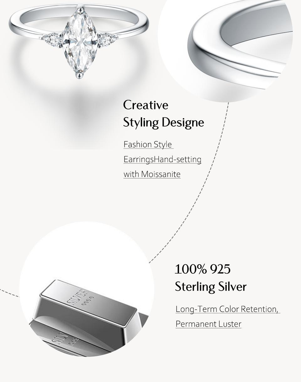 Marquise Synthetic Moissanite Ring  1CT D Color VVS1 for Women Anniversary Fine Jewelry Engagement Wedding  R058 SpringStatements
