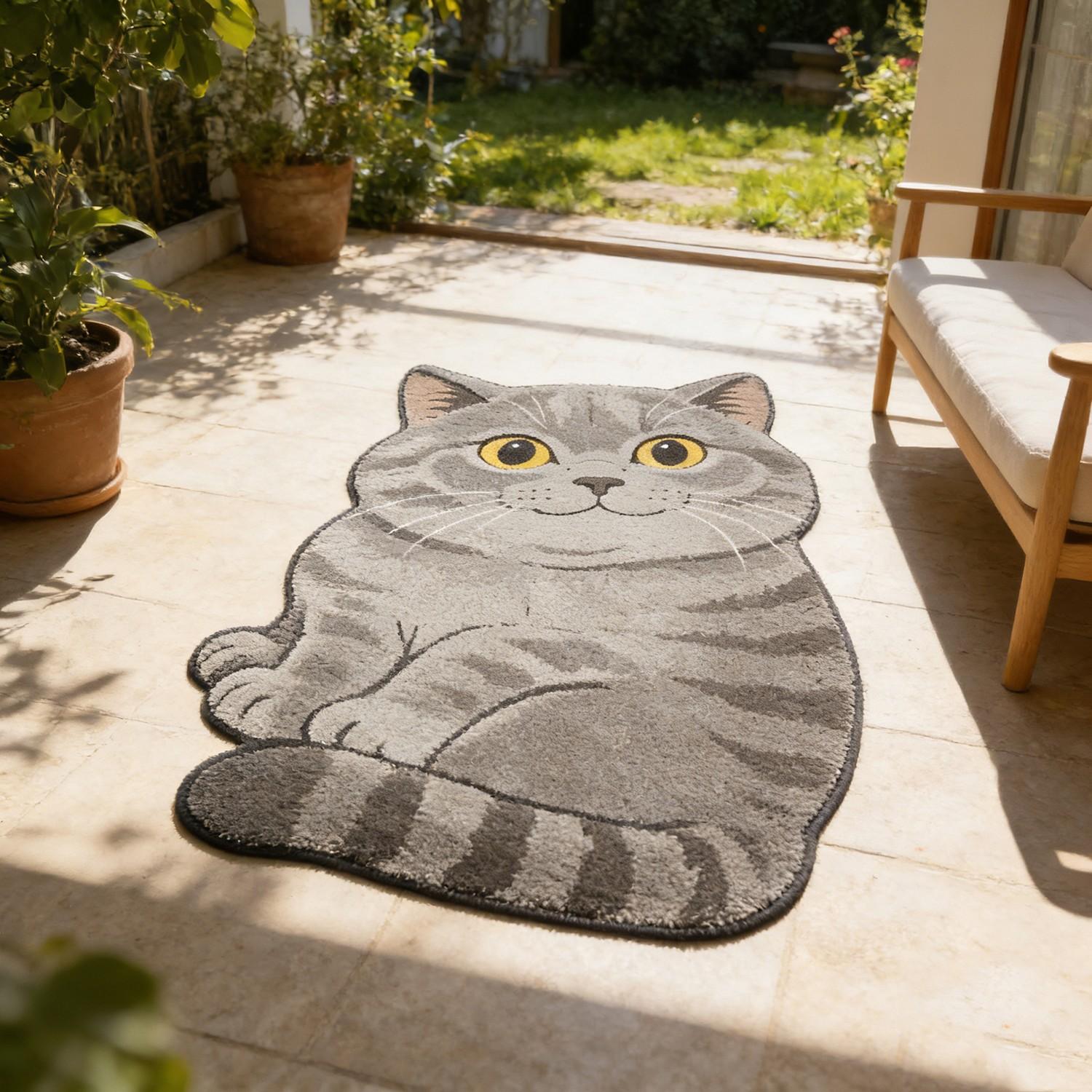 Lazy British Shorthair Cat Shape Rug, Soft Plush Bedside Mat, Healing Home Decor, Non-Slip, Perfect Gift, Bedroom/living Room Use