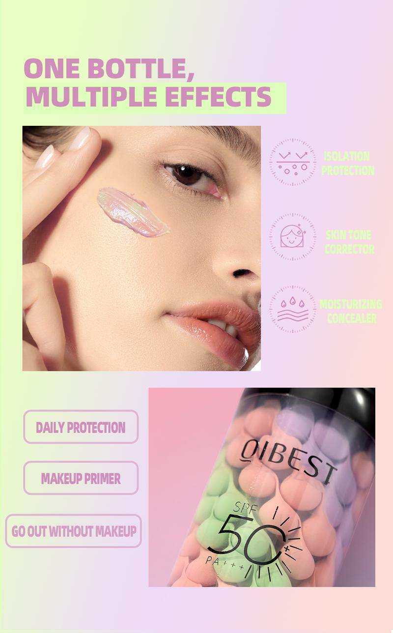 3-in-1 Color Correcting Facial Serum,Moisturizing Primer, , SPF 50 PA++ +Brightening Primer for Even Skin Tone, OilControl & Refreshing, Purple, Pink & GreenTones