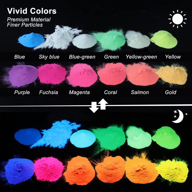12 Colors Glow in The Dark Pigment Powder - 20g/0.7oz Each Bottle Epoxy Resin Luminous Pigments for Slime, Nails, Acrylic Paint, Halloween Decoration,Art,Crafts - LET'S RESIN