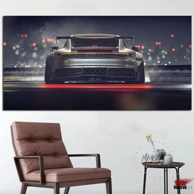 1pc Modern Wall Art Black Supercar 911 GT Back View, HD Canvas Print Poster, Home, Living Room, Corridor, Decoration Painting