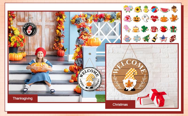 Easter Gnome Welcome Sign Gift Interchangeable Gnome Sign for Frontdoor Decor Wooden Gnome Sign with Magnet Detachable Hats Hands Gnome Wall Hanging for Easter Holiday Seasonal Party Birthday Home Office Living Room Farmer Porch Garden