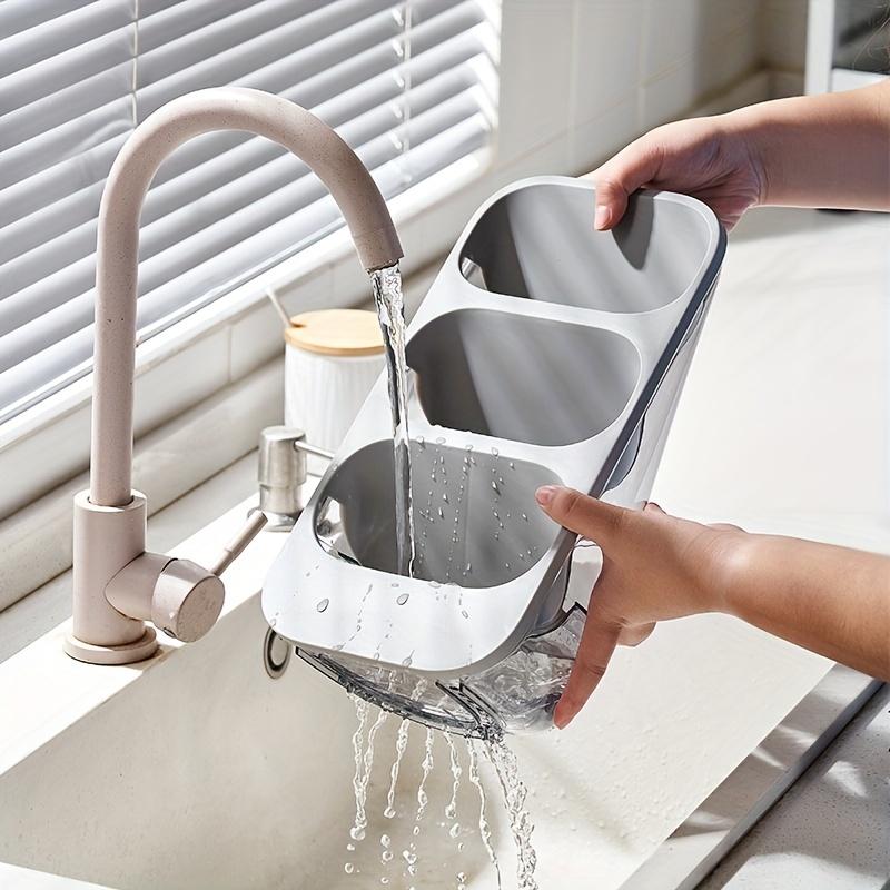 Multifunctional 3 Compartment Wall-Mounted Tableware Rack, Space-Saving Kitchen Accessory, Washable Utensil Storage Holder