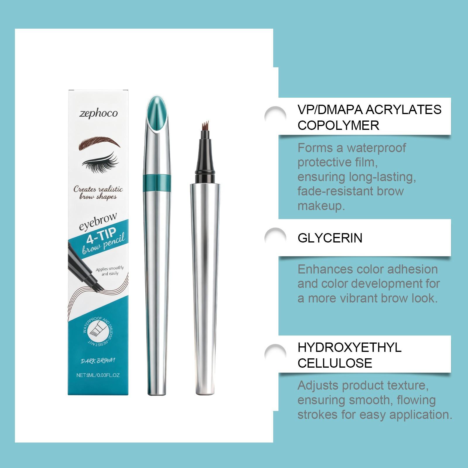 zephoco Dark Brown 4-Tip Brow Pen✨Smudge-proof Waterproof Sweat-proof Precisely Sculpted Brows 3D Wild Brow zephoco Dark Brown 4-Tip Brow Pen✨Smudge-proof Waterproof Sweat-proof Precisely Sculpted Brows 3D Wild Brow