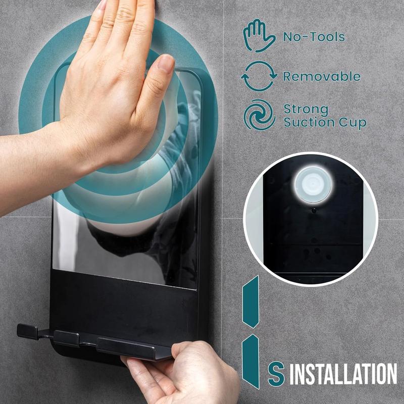 TAILI Fogless Shower Mirror Suction for Shaving with Razor Holder, Removable & NO-Drilling Anti Fog Mirror for Shower, Shatterproof & Waterproof for Bathroom - Men and Women(Black)