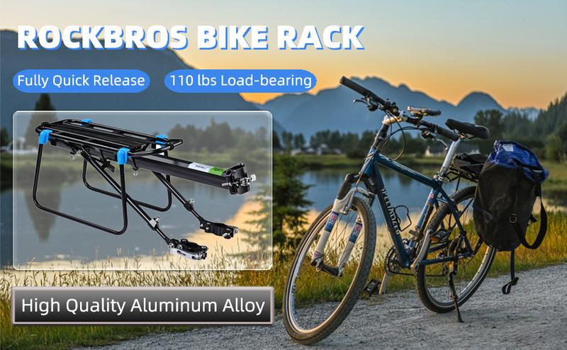 ROCKBROS Quick Release Rear Bike Rack, Aluminum Alloy Cargo Rack with Bike Trunk Bag 13L-25L Bike Rear Rack Bag and Bike Panniers Waterproof Bike Rear Rack Bag Max 30L Large Capacity for Mountain Bikes ROCKBROS Quick Release Rear Bike Rack, Aluminum Alloy Cargo Rack with Bike Trunk Bag 13L-25L Bike Rear Rack Bag and Bike Panniers Waterproof Bike Rear Rack Bag Max 30L Large Capacity for Mountain Bikes