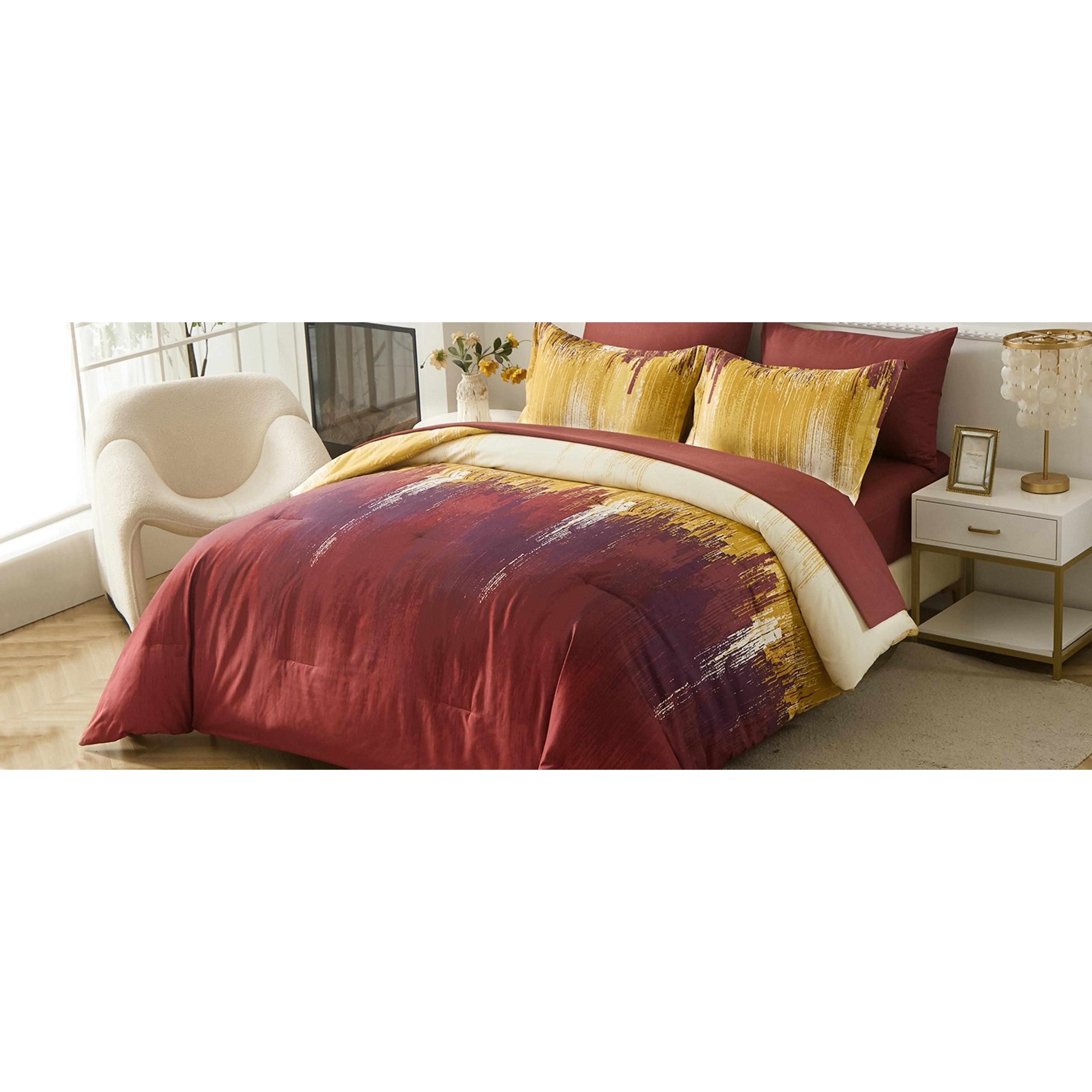 Comforter Set Queen, Burnt Orange 7 Pieces Bed in a Bag Abstract Gradient Terracotta Bedding Set with Comforter, Flat Sheet, Fitted Sheet, Pillow Shams, Pillowcases