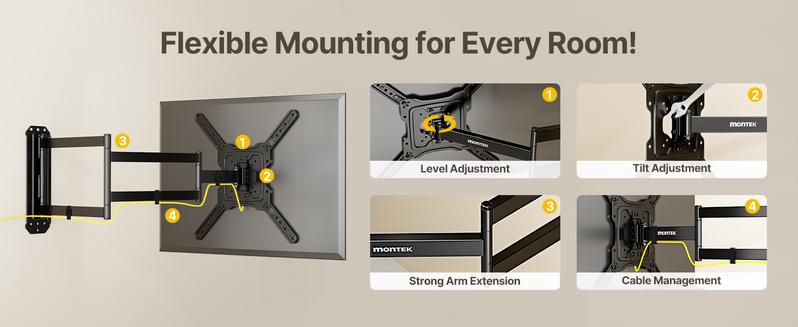 MonTek Long Arm TV Wall Mount for 23-65 Inch TVs, 29 Inch/37 Inch Long Extension TV Mount Swivel and Tilt, Full Motion Wall Mount Tv Bracket Fit Max VESA 400 x 400mm, Up to 77 lbs