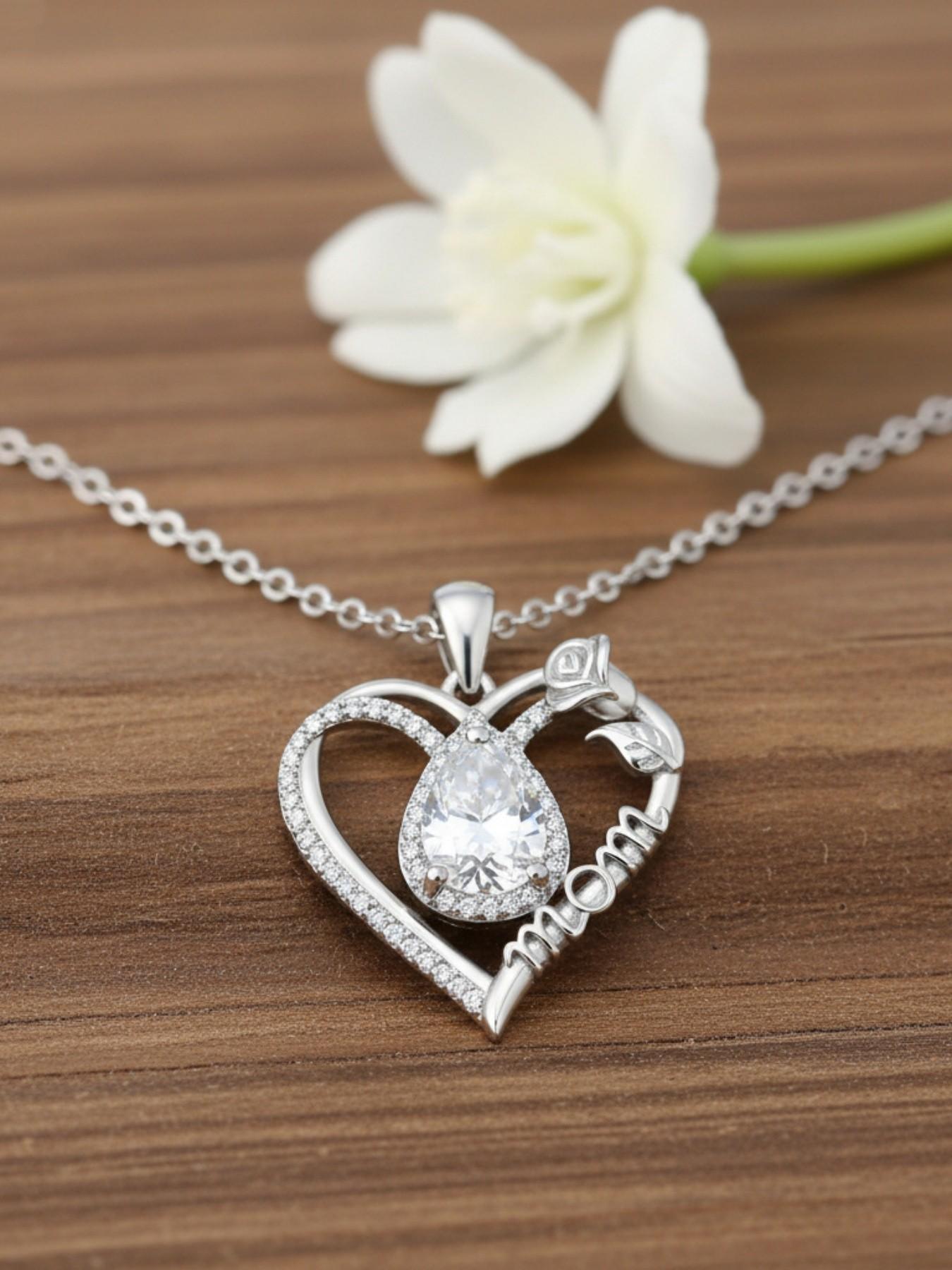 Diamond Drop Rose Heart Mom Luxury premium heart-shaped MOM teardrop gem necklace.Paired with an apple-shaped preserved rose jewelry gift box.Ideal gift for birthdays, Mother’s Day, Valentine’s Day and Christmas.