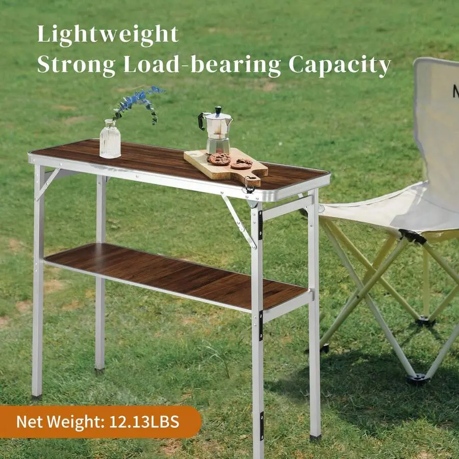 Brown Wood‑Tone Portable Folding Bar Table With Storage Shelf, Tradeshow Podium Table With Black Skirt & Carry Bag For Party Picnic Exhibition Indoor Outdoor