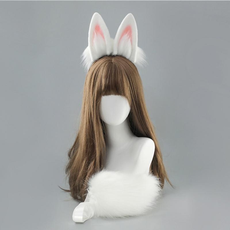 2Pcs/set New Handmade Furry Anime Dog Ear Headband Tail Props Cosplay Plush Simulation Animal Short Tail Accessories