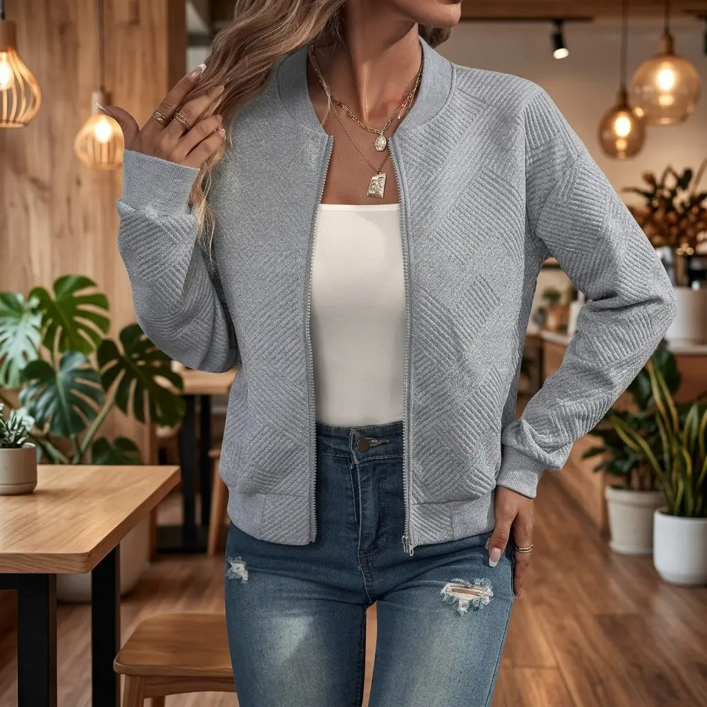 Yolabra Women Solid Color Zip Up Jacket Long Sleeve Outerwear Cropped Casual Sports Cardigan Daily Street Workout Travel Dating Trendy Minimalist Comfy Outerwear Chic Ladies Short Athletic Coat