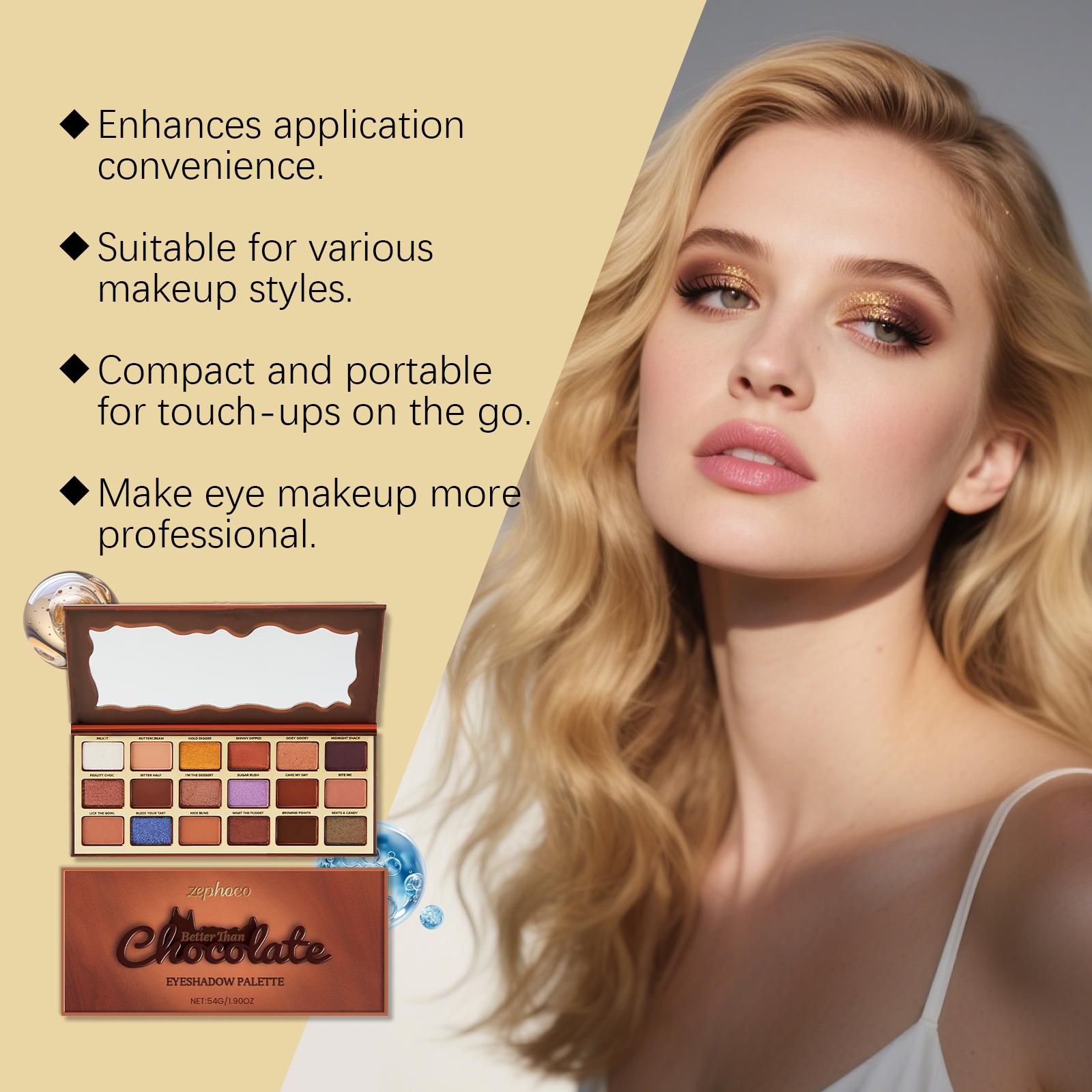 Zephoco Multifunctional All-In-1 Chocolate Cosmetic Eyeshadow Palette - 54g Mineral Oil-Free Cream & Powder, Earth Tones, Cool Shades, Highlighter, High Pigment, Multi-Textures, Easy-Blend Gradient, Metallic Matte Shimmer Eyeshadow for Daily Makeup, Multi