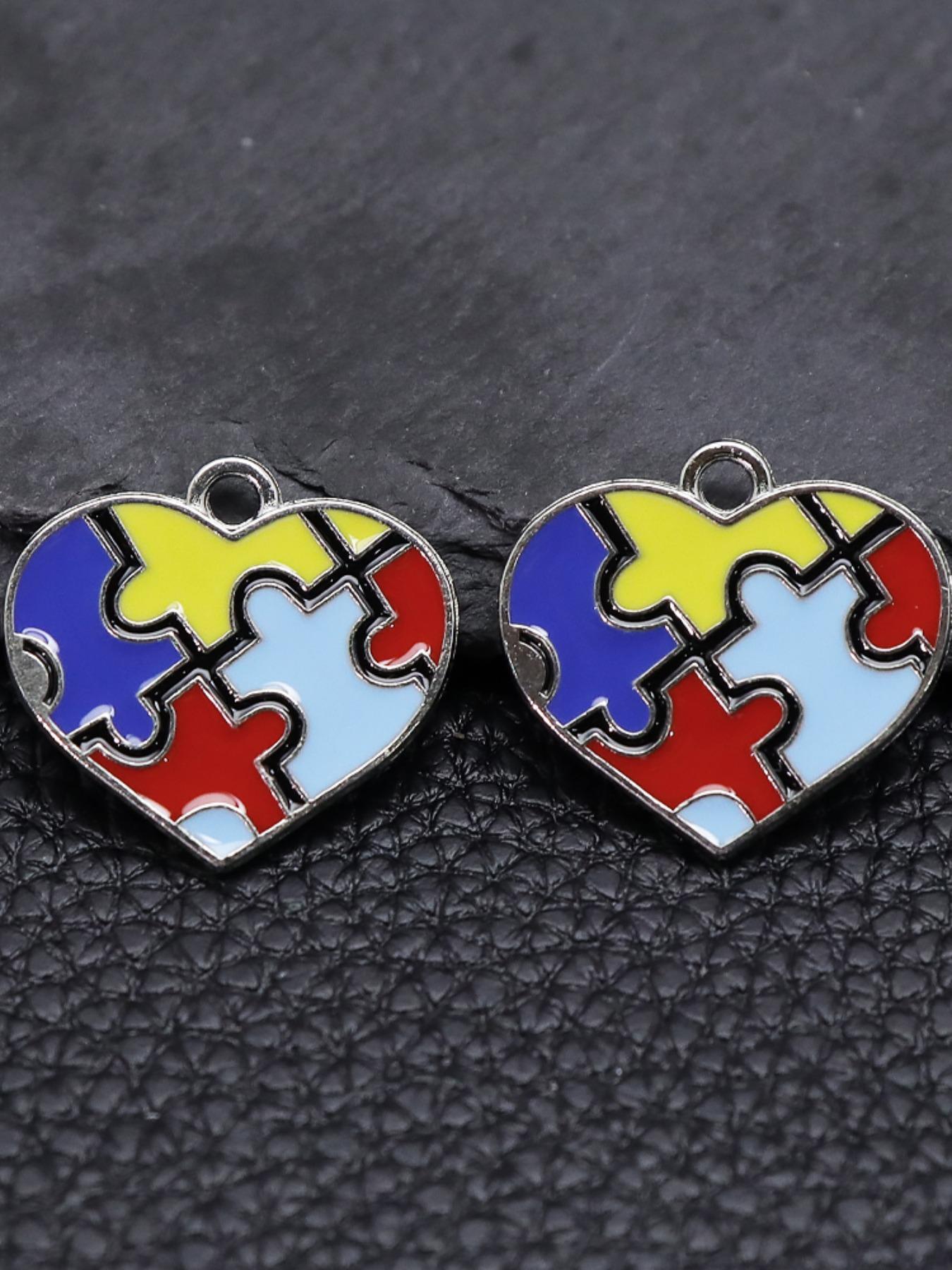 5-Piece Autism Awareness Puzzle Charm Set, Enamel Heart Cross Ribbon Pendant, DIY Jewelry Making, Colorful Accessories, DIY Jewelry Decoration